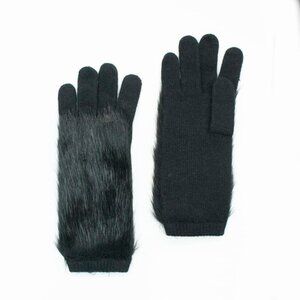 10" Fake Fur Top Knit Glove - Black